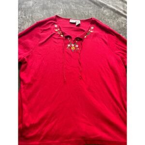 Fiorlini International‎ Women Sz 20 Red Long Sleeve Knit embroidered Shirt